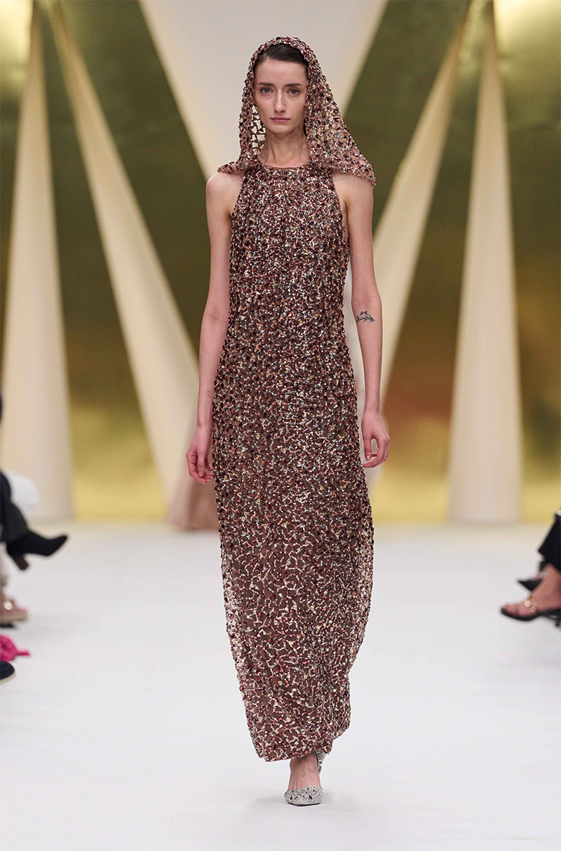 Brown Stone Halter Neck Embroidered Dress