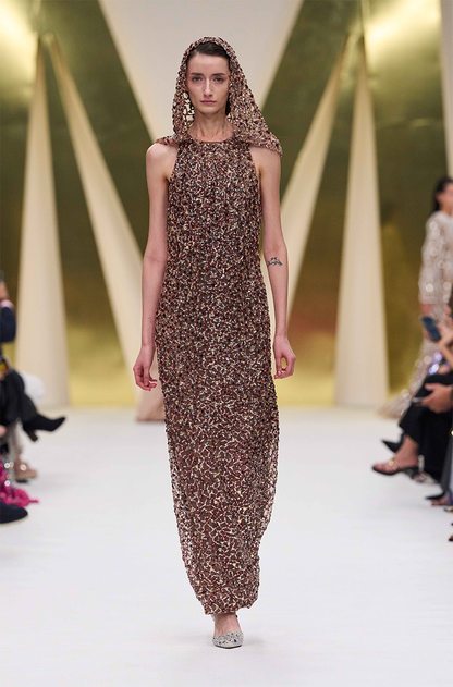 Brown Stone Halter Neck Embroidered Dress