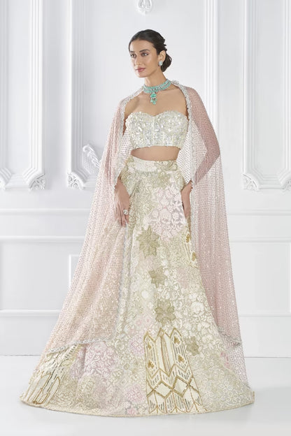 Ivory Kashmiri Mijwan Threadwork Lehenga Set