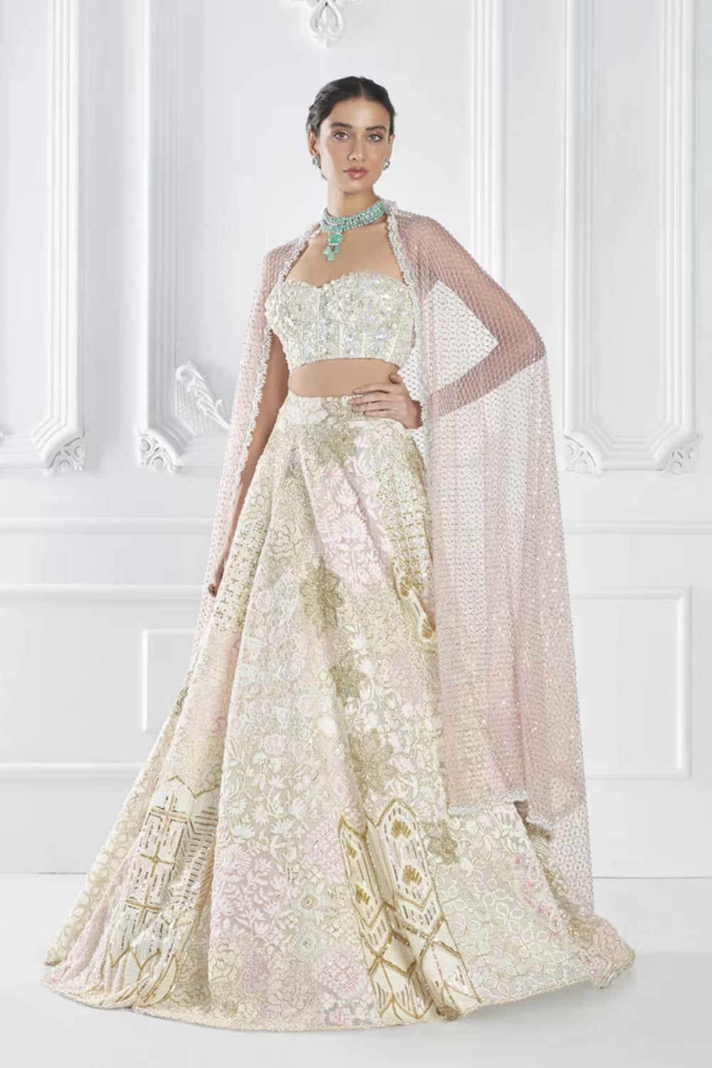 Ivory Kashmiri Mijwan Threadwork Lehenga Set