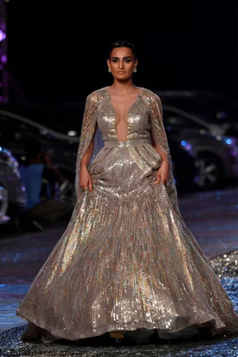 Oyster Sequins Embroidered Gown