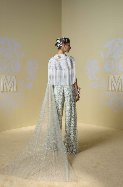 Moss Green with Ivory Kashmiri Embroidered Jumpsuit