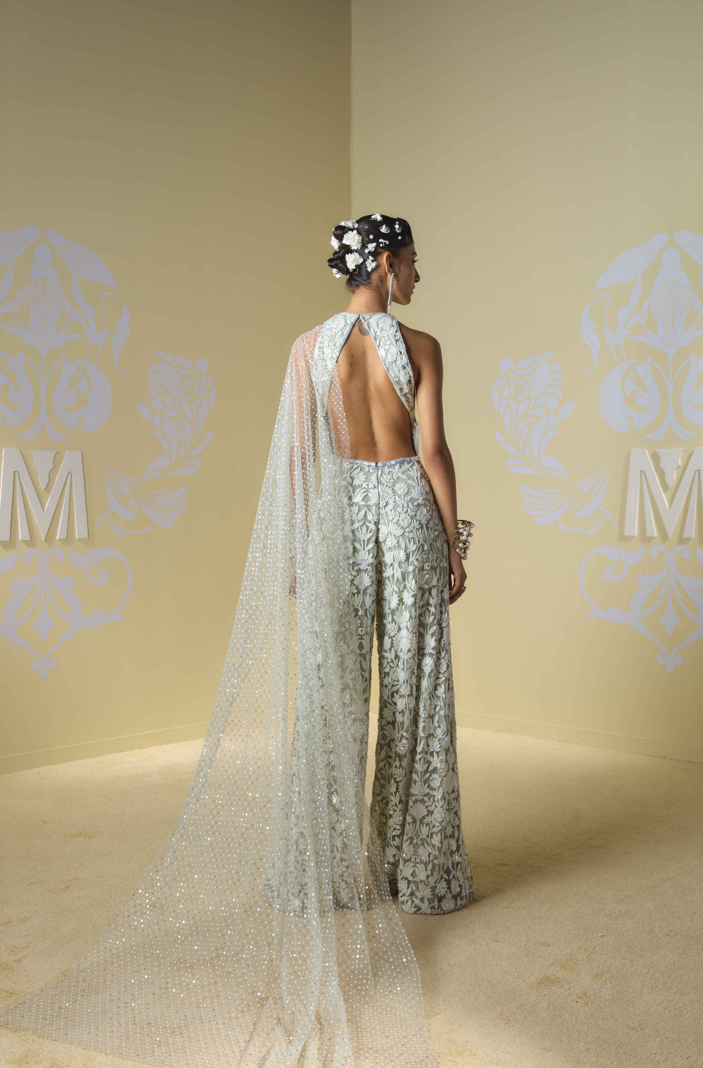 Moss Green with Ivory Kashmiri Embroidered Jumpsuit