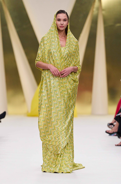 Yellow & Lime Green Sequin Off Shoulder Gown