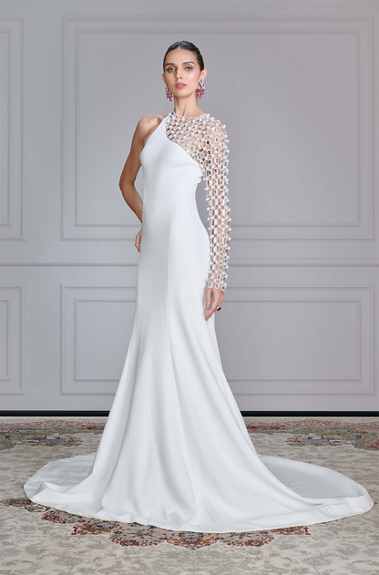 Ivory One Shoulder Cutout Gown