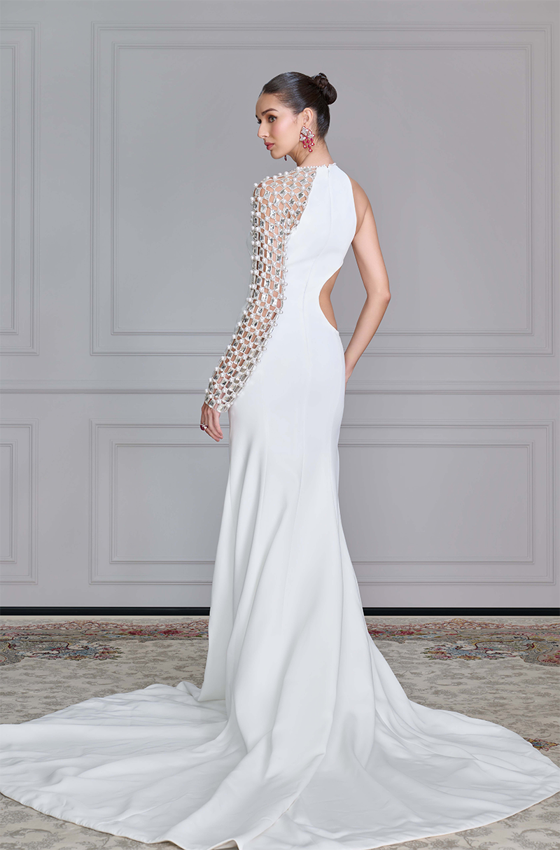 Ivory One Shoulder Cutout Gown