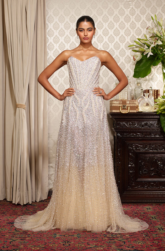 Cream Pearl Embroidered Corset Gown