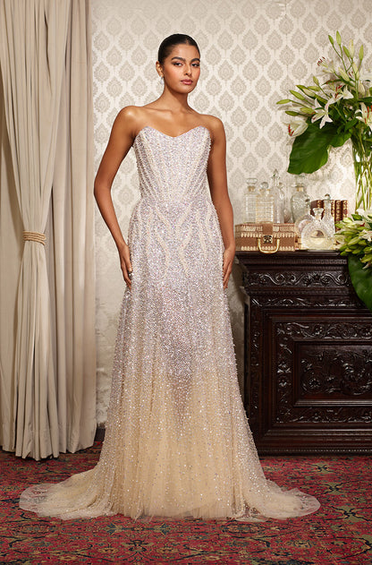 Cream Pearl Embroidered Corset Gown