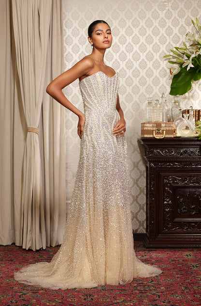 Cream Pearl Embroidered Corset Gown