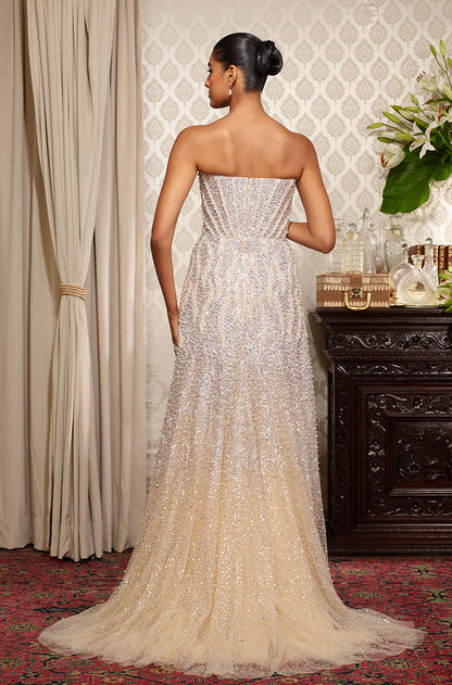 Cream Pearl Embroidered Corset Gown