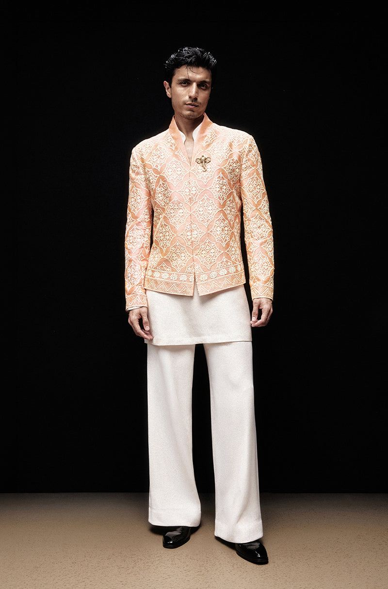 Peach & Lemon Yellow Mijwan Bandhgala