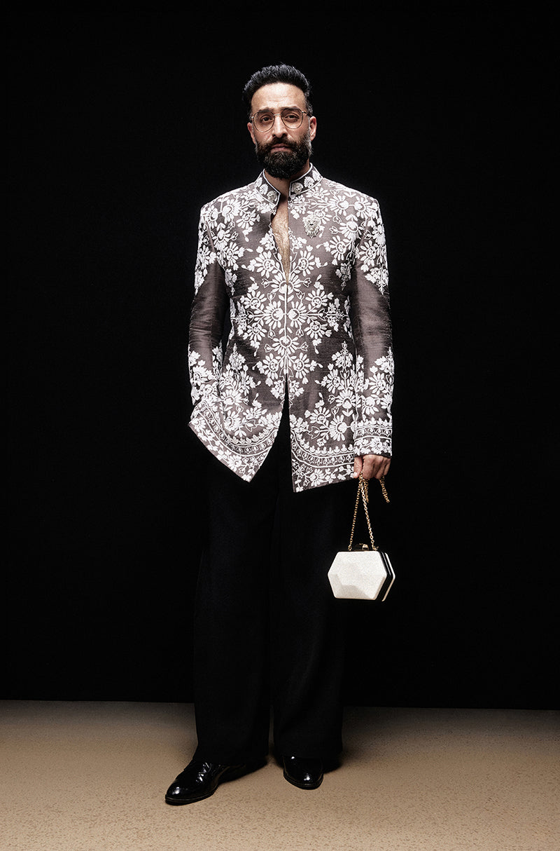 Charcoal Grey with Ivory Mijwan Bandhagala Set