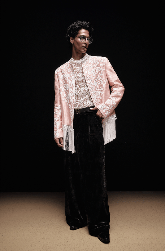 Peach with Ivory Mijwan Jacket Set