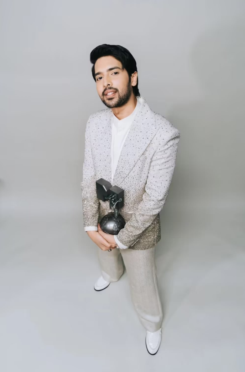 Armaan Malik in our Ivory Cutdana Studded Tuxedo Set