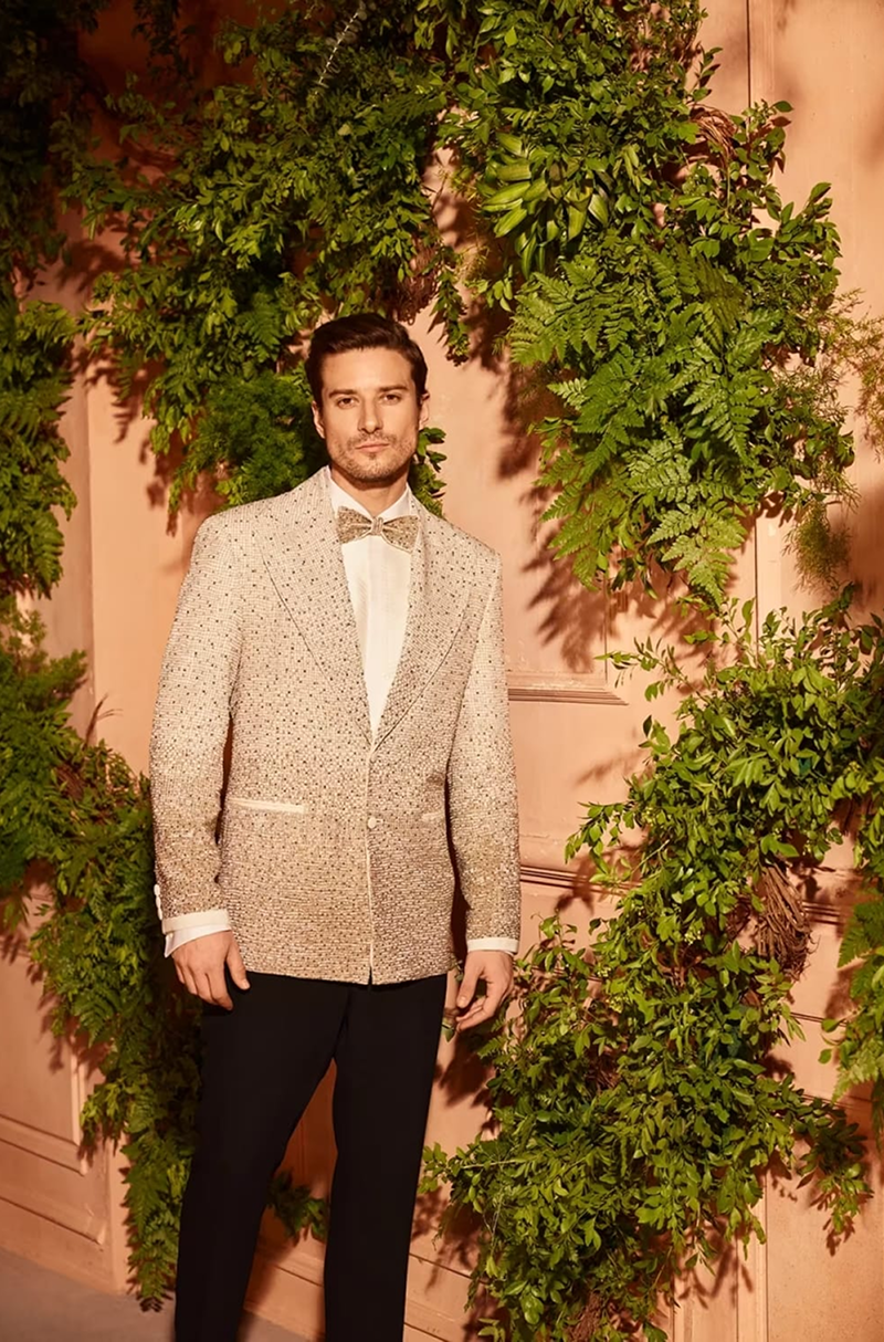 Ivory Cutdana Studded Tuxedo Set