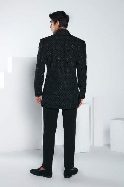Black Open Sherwani Set