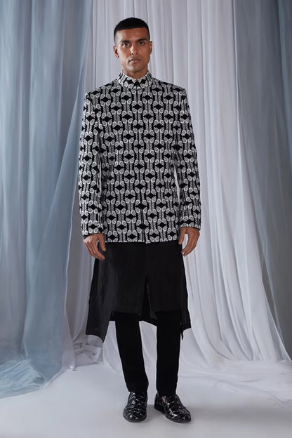 Mijwan Black Thread Embroidered Bandhgala Set