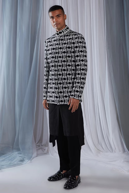 Mijwan Black Thread Embroidered Bandhgala Set