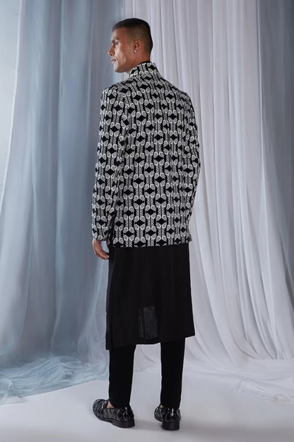 Mijwan Black Thread Embroidered Bandhgala Set