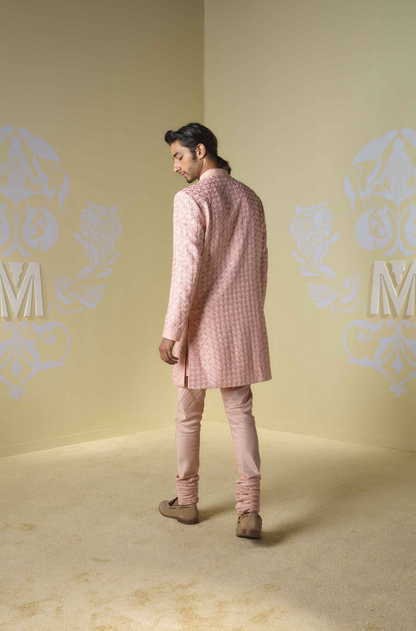 Peach Kashmiri Embroidered Sherwani Set
