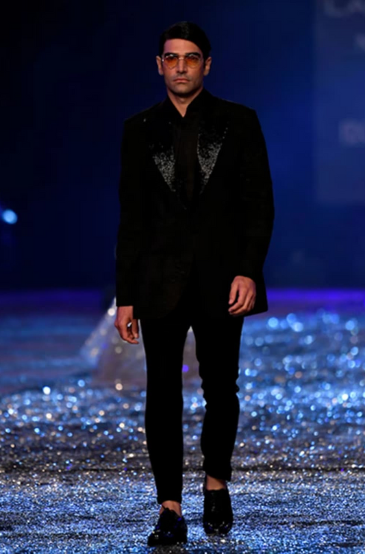 Black Thread Embroidered Blazer Set