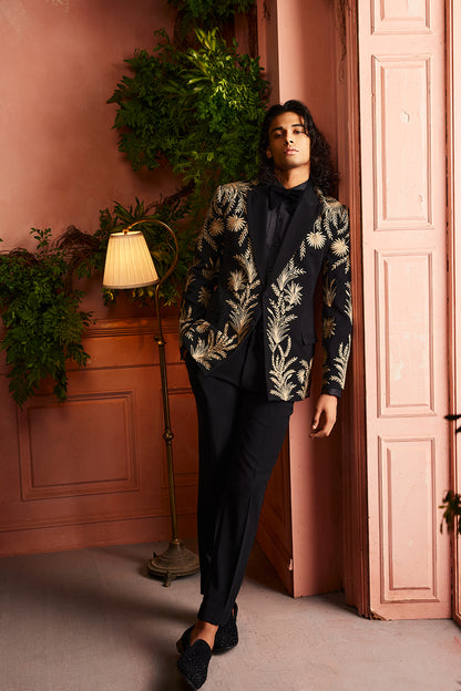 Black Gold Zari Embroidered Blazer Set