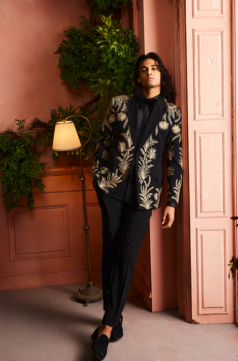 Black Gold Zari Embroidered Blazer Set