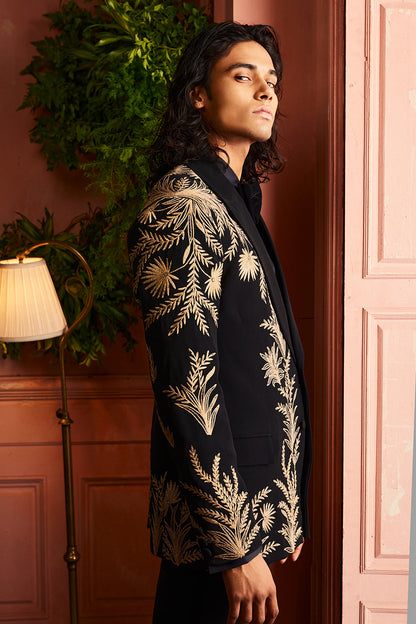 Black Gold Zari Embroidered Blazer Set