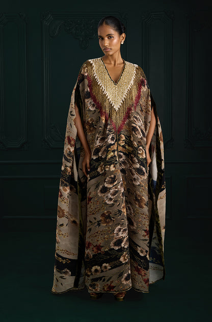 Green Pre-Pleated Printed Kaftan Kurta Set