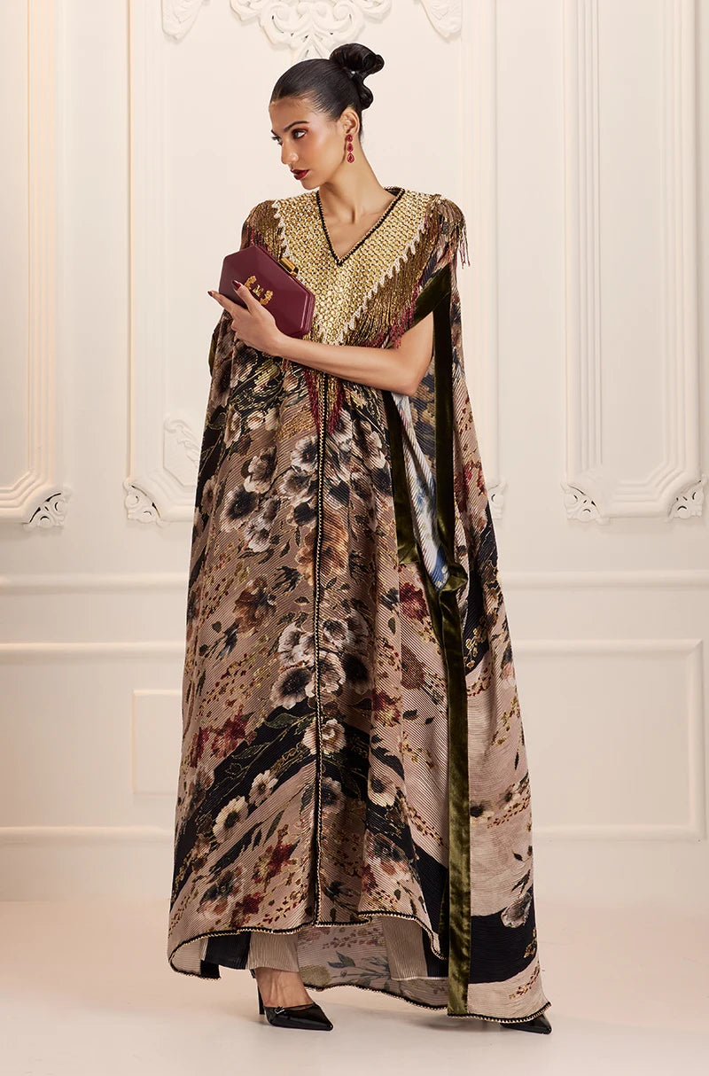 Green Pre-Pleated Printed Kaftan Kurta Set