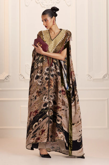 Green Pre-Pleated Printed Kaftan Kurta Set