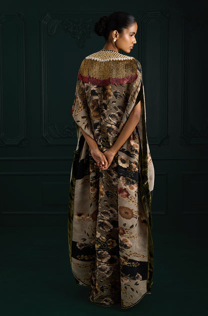 Green Pre-Pleated Printed Kaftan Kurta Set