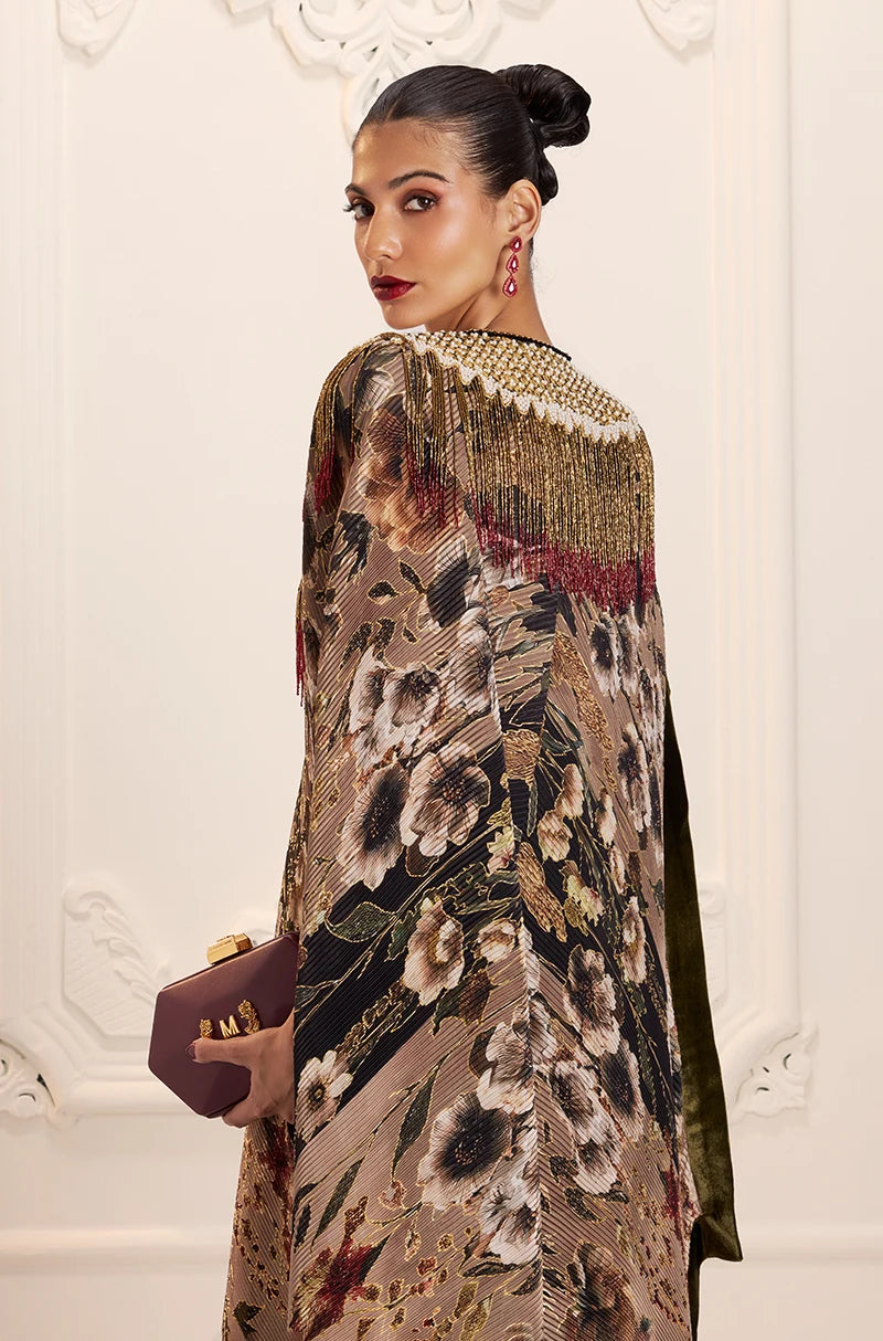 Green Pre-Pleated Printed Kaftan Kurta Set