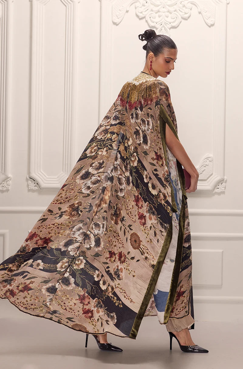 Green Pre-Pleated Printed Kaftan Kurta Set