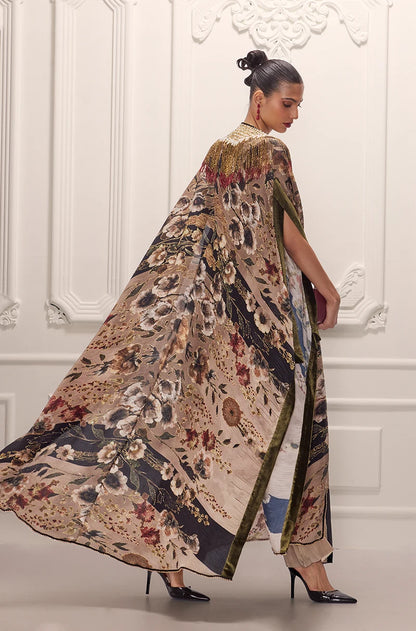 Green Pre-Pleated Printed Kaftan Kurta Set