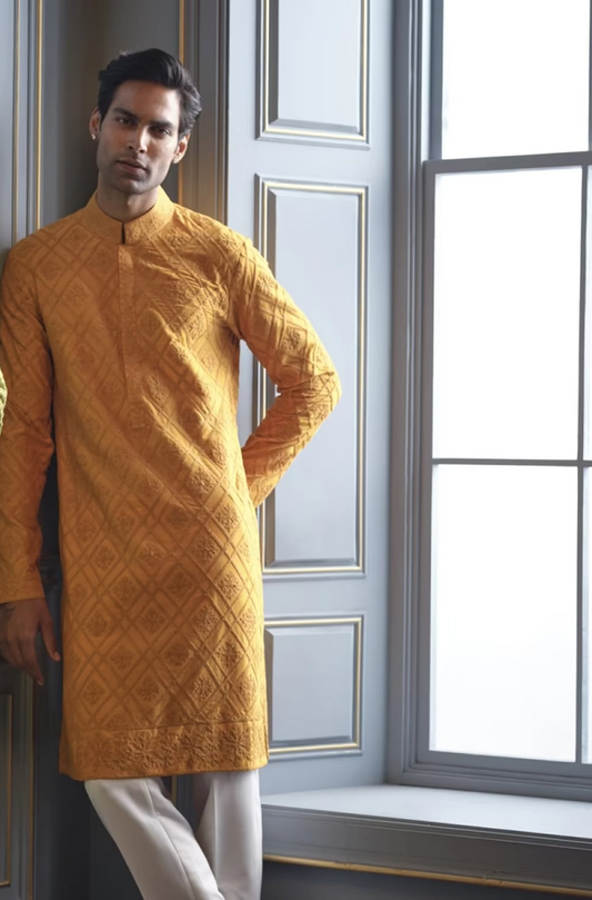 Mustard Dori Embroidered Kurta Set