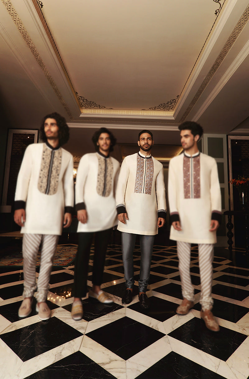 Cream with Grey Pants Kurta Set