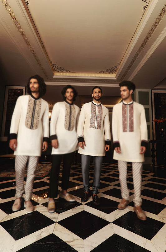 Cream with Grey Pants Kurta Set