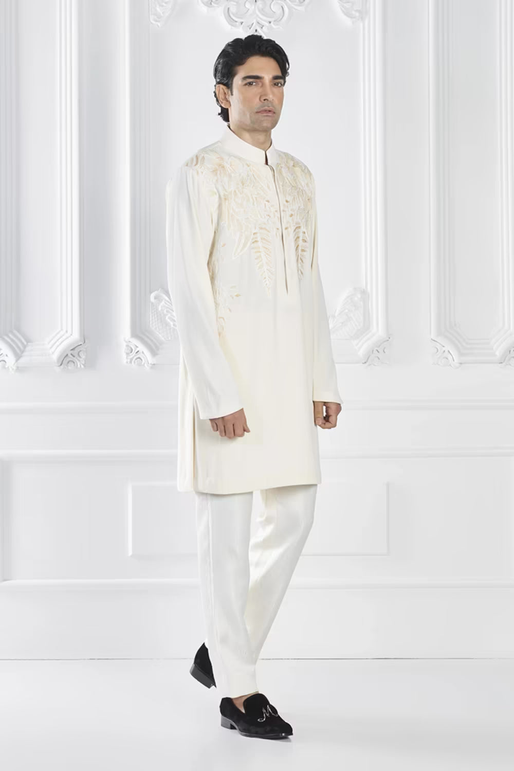 Cream Floral Embroidered Kurta Set