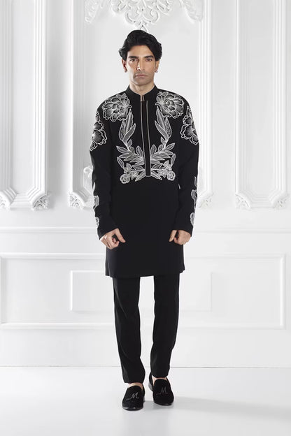 Black Floral Embroidered Kurta Set