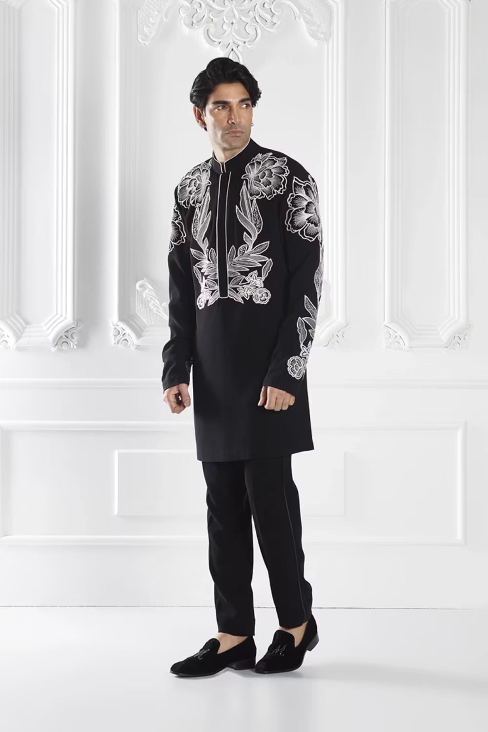 Black Floral Embroidered Kurta Set