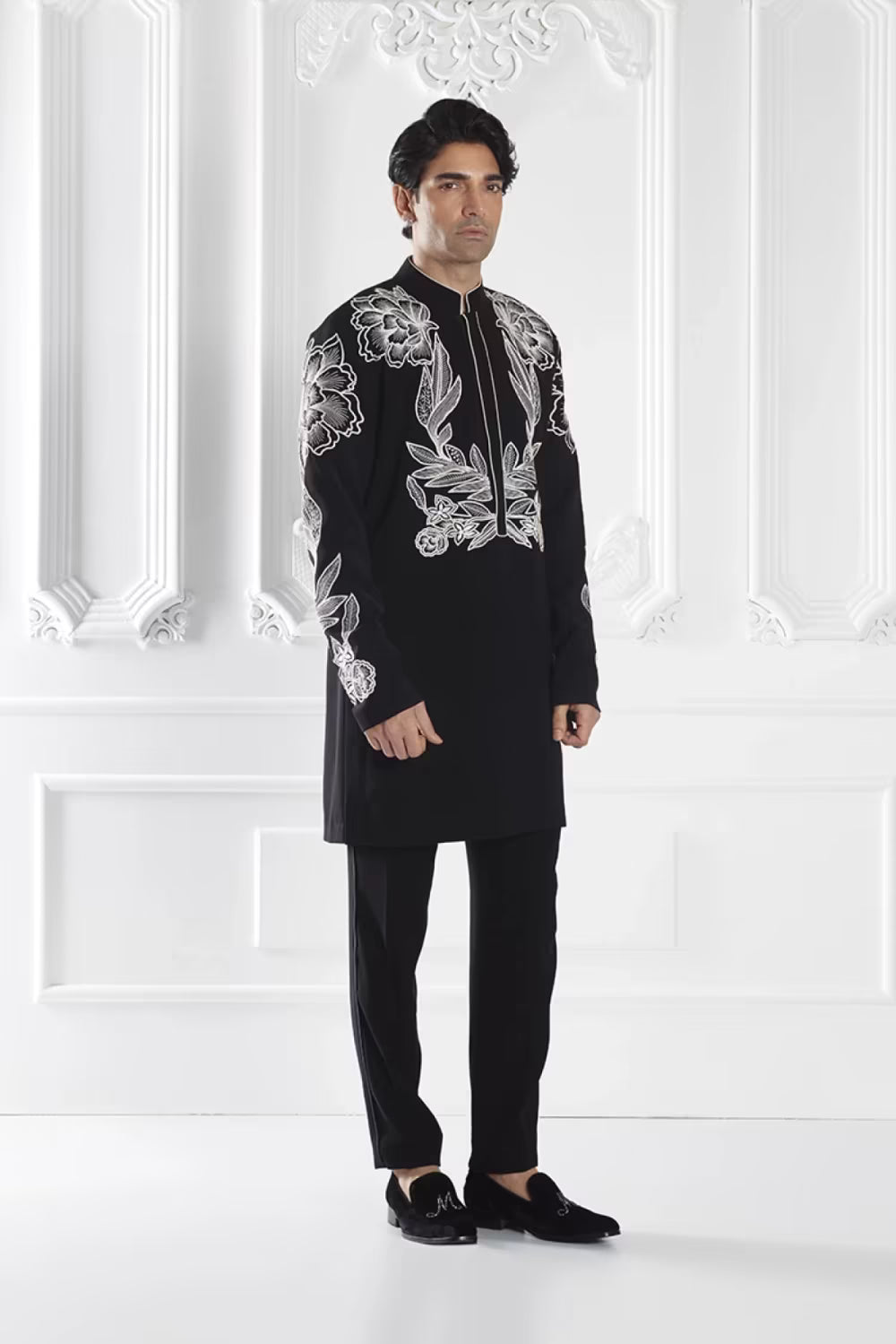 Black Floral Embroidered Kurta Set