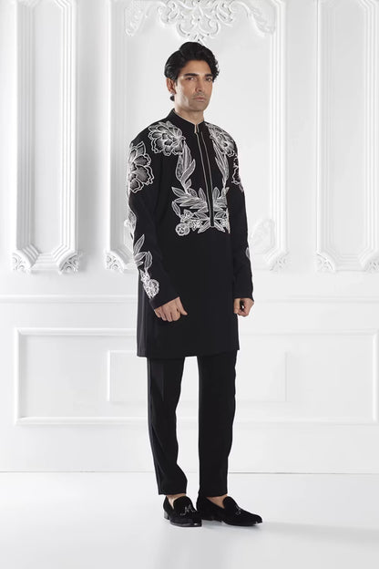 Black Floral Embroidered Kurta Set