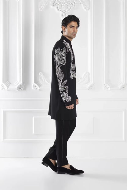 Black Floral Embroidered Kurta Set