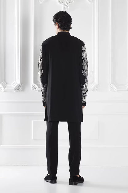 Black Floral Embroidered Kurta Set