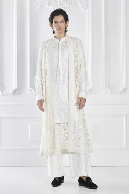 Ivory Embroidered Open Sherwani Set