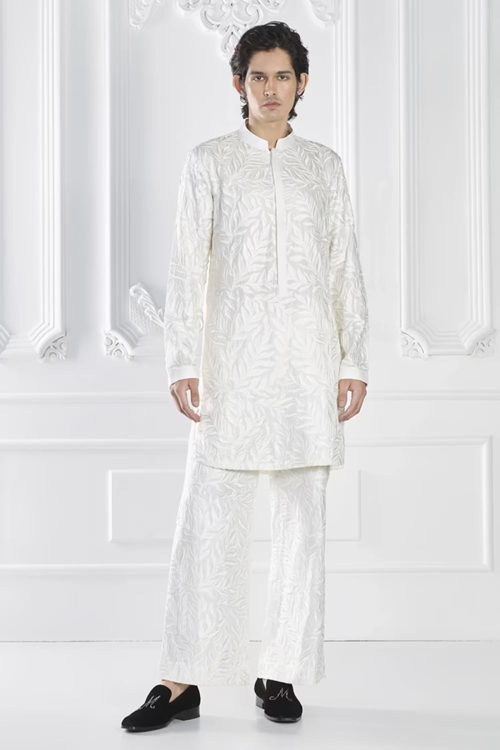 Ivory Embroidered Open Sherwani Set