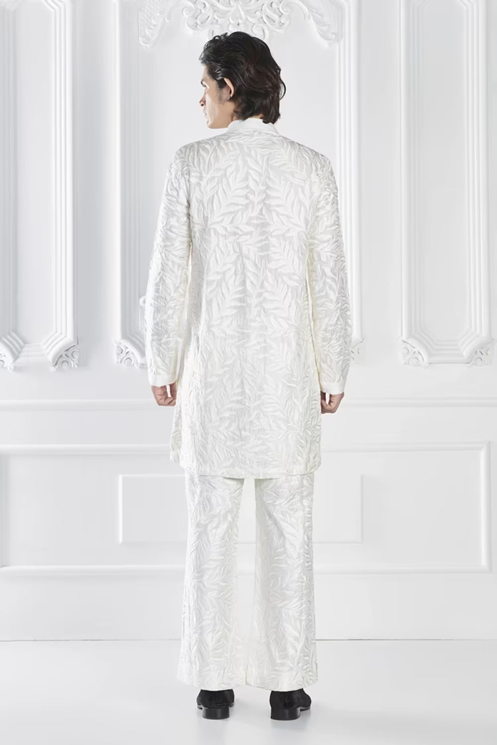 Ivory Embroidered Open Sherwani Set