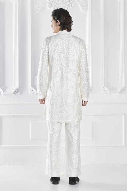 Ivory Embroidered Open Sherwani Set