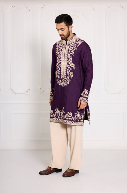 Purple Floral Dori Embroidered Kurta Set